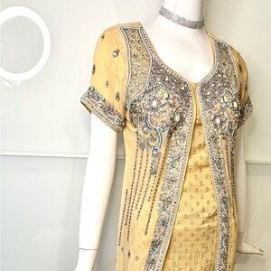 Champagne Beige Embellished Pakistani Formal Gown - Wedding Guest
